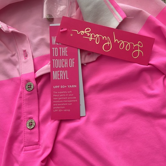 NWT Lilly Pulitzer Luxletic hot pink collared shirt - Picture 3 of 5
